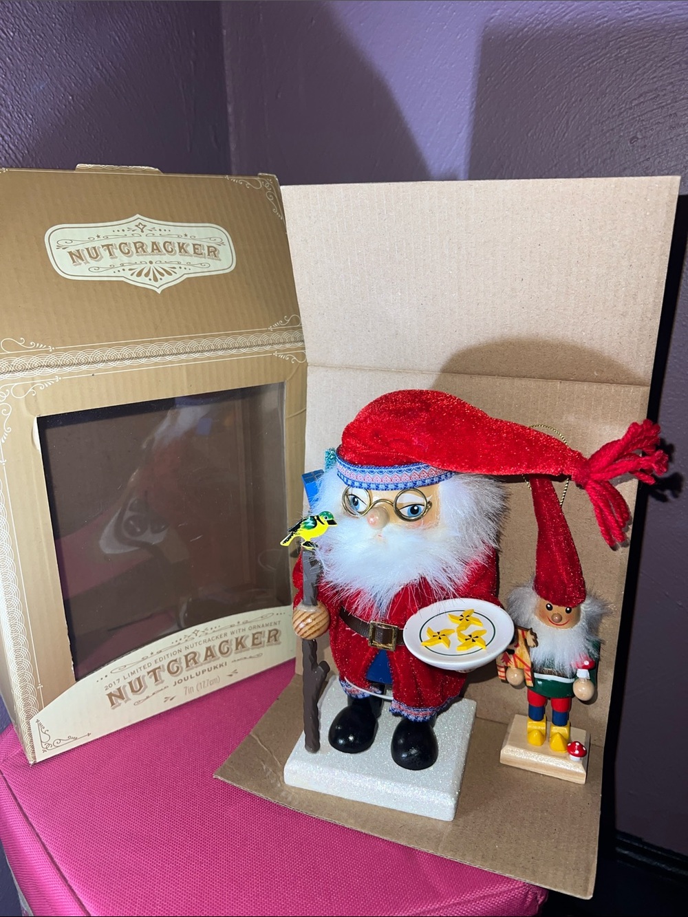 Red Santa Nutcracker with Bird 2017 Limited Edition Joulupukki NWT